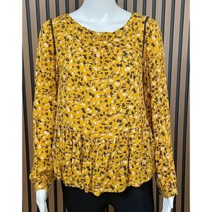 Anthropologie Maeve Cheyenne Women's Top Blouse Peplum Ruffle‎ S Yellow Floral